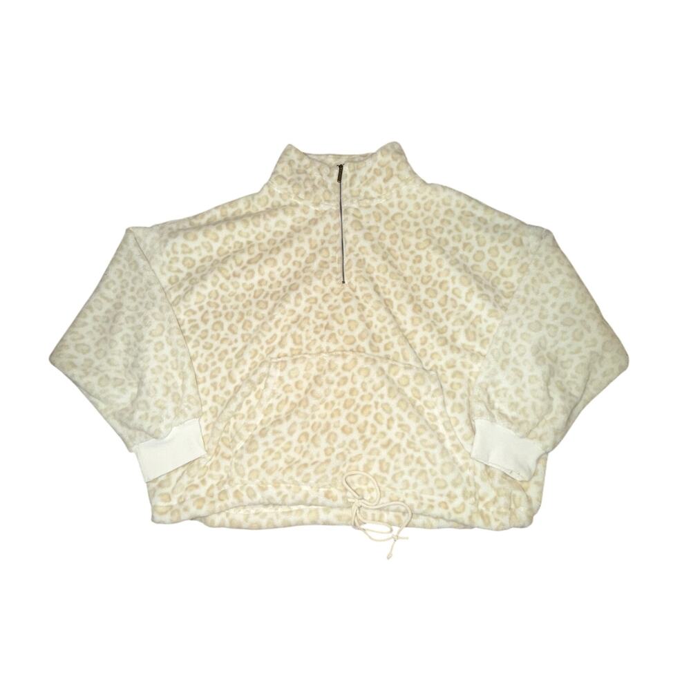 Old Navy Bunny Fur Cinch 1/4 Zip Pullover Women's Size XXL Cream Leopard Soft
